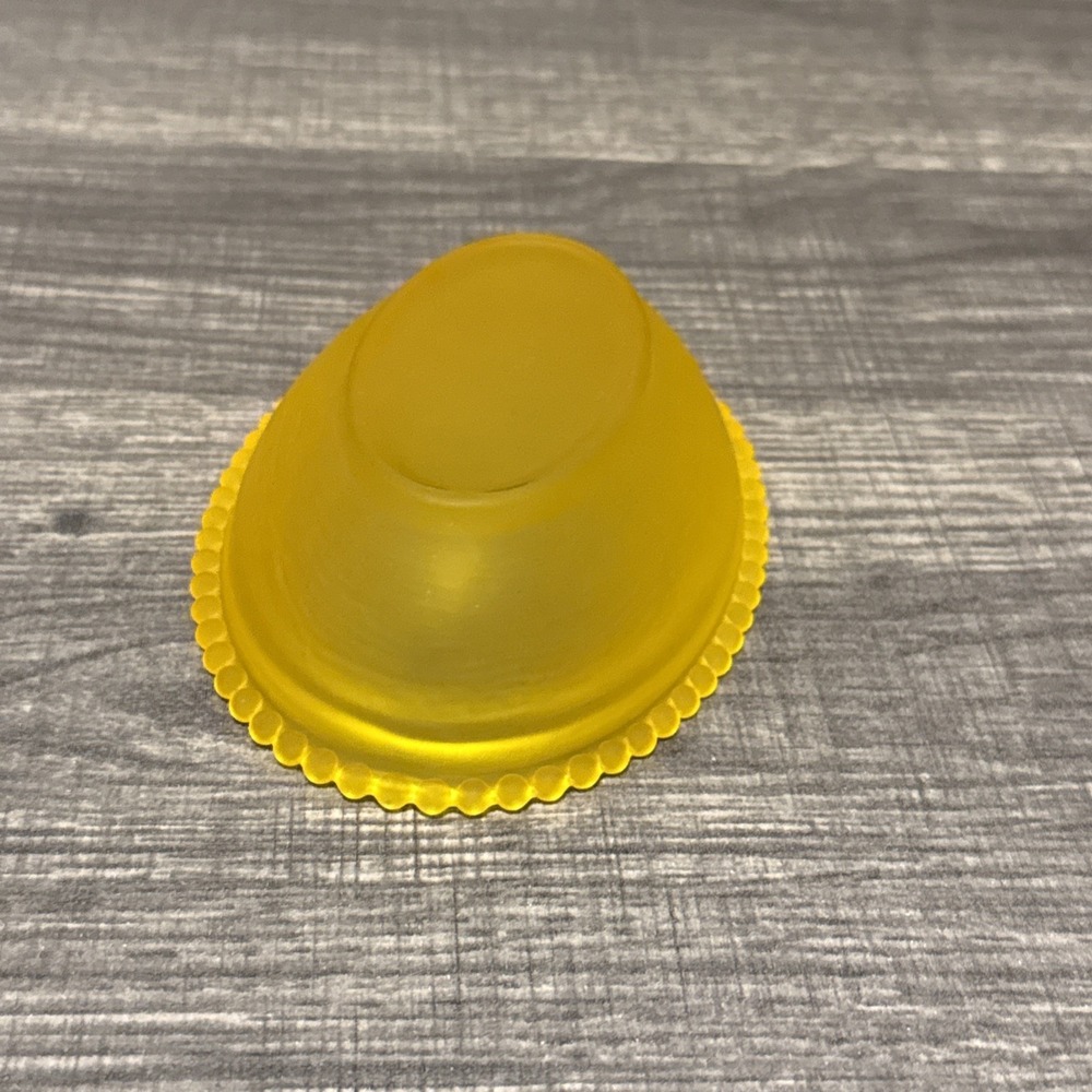 Yellow Satin Glass Hen on Nest Covered Dish 5" Chicken Beaded Rim Import - Picture 7 of 9